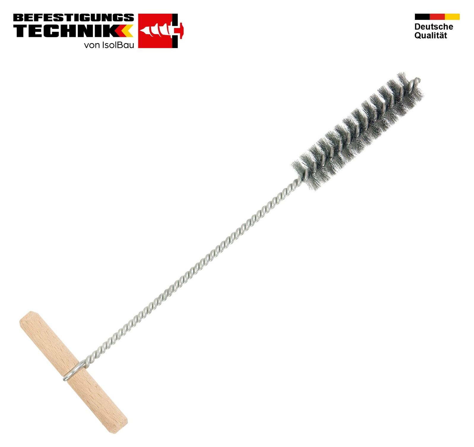 Isolbau Stahl-Bohrlochbürste M16 Ø 16 mm Rundbürste mit Holzgriff Reinigungsbürste Bohrloch