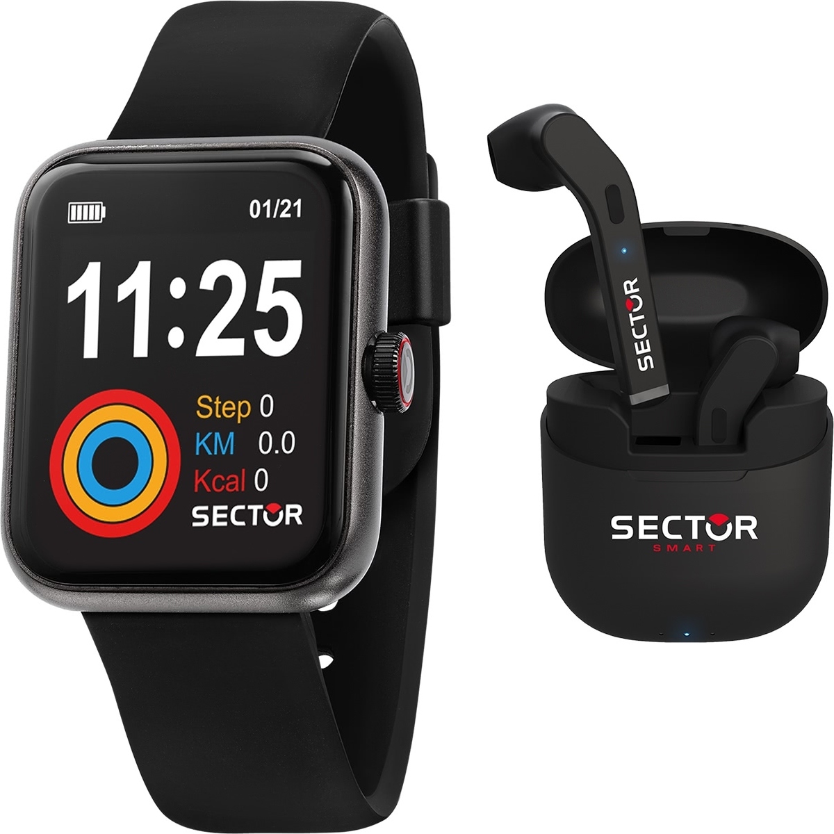 SECTOR S-03 Smartwatch 43,5*36,5 DIGITAL BLK SIL S+EARPHONE R3251282004