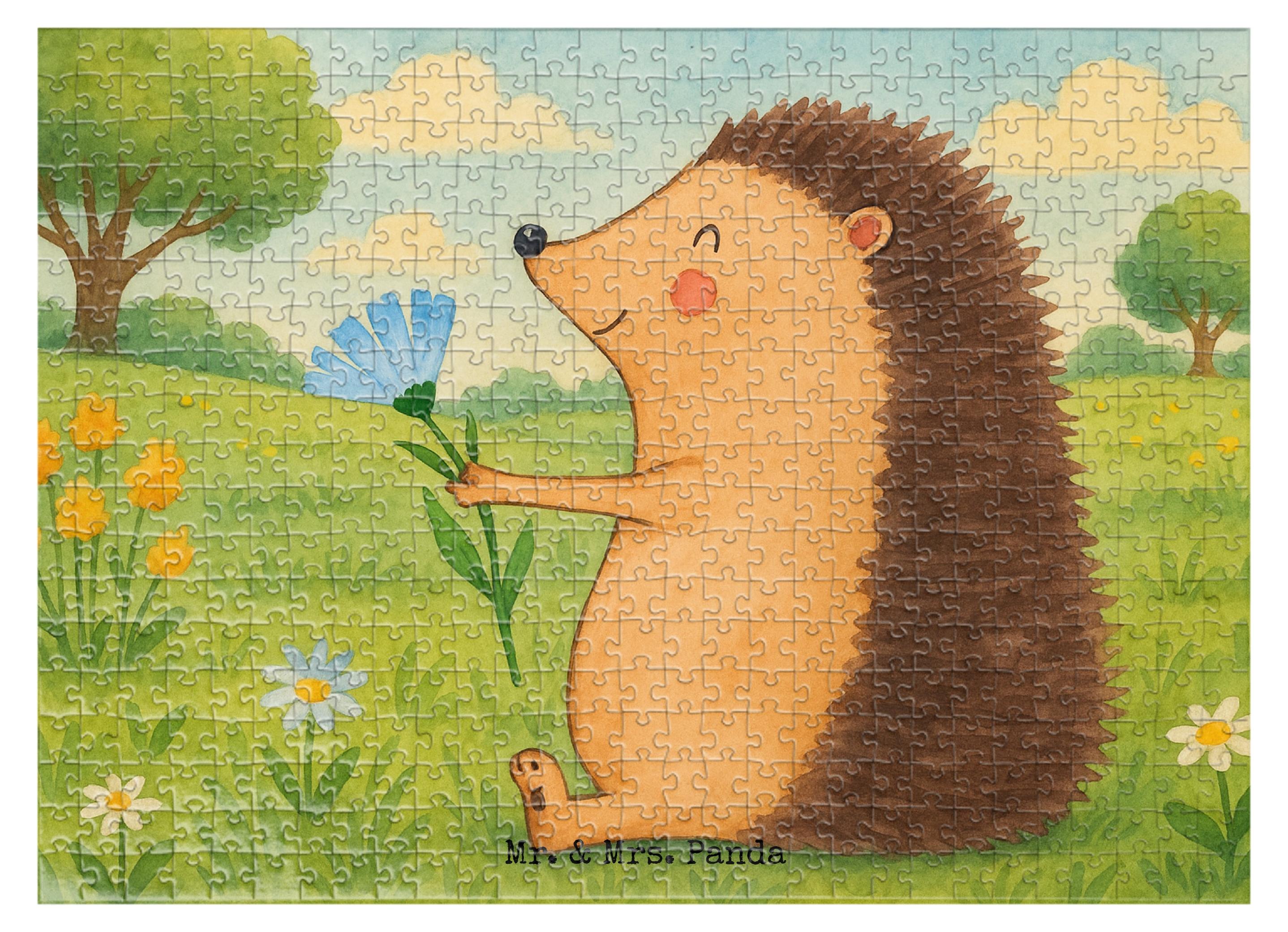 Mr. & Mrs. Panda Puzzle Igel Blumen Design 551 Teile - Weiß - Geschenk, Besuch, 300, krank, 500, 2000, Lustige Sprüche, 1500, Krankenhaus, Krankheit, 1000, Gute Besserung PD-1922374-STANDARD