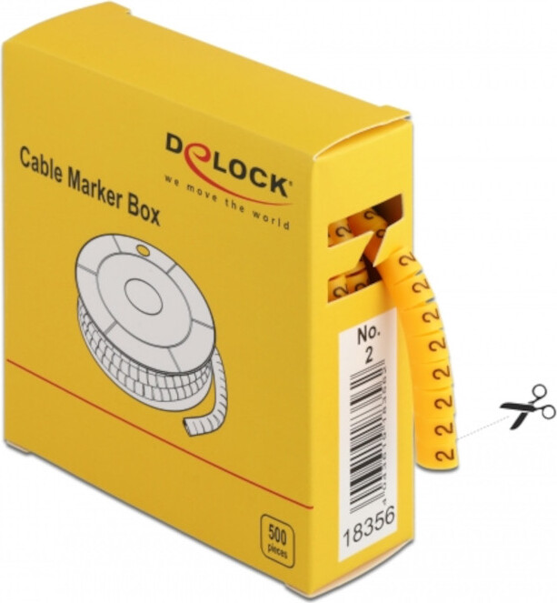 DELOCK Kabelmarker Box, Nr: 2, gelb, 500 Stück
