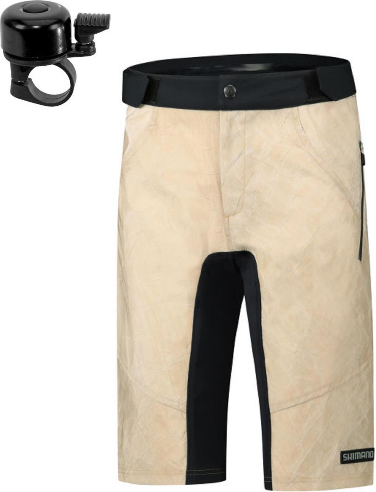 Shimano Fahrradbekleidung Fahrradhose W's REVO Shorts w/o Inner Shorts Beige Gr. XL inkl. Fahrradklingel