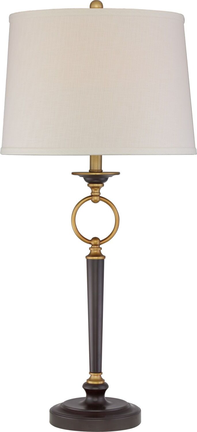 Licht-Erlebnisse Nachttischlampe Creme Bronze E27 83,8 cm Stoff Metall Vintage Tischlampe
