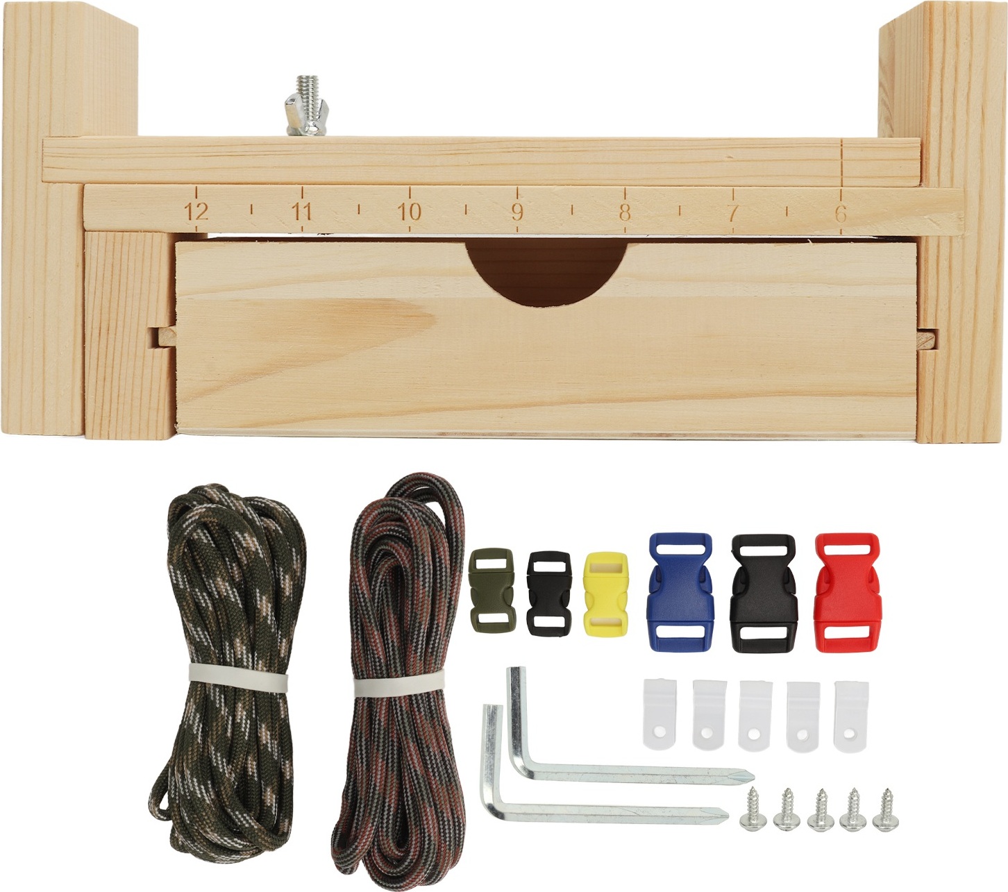 Holzarmband -Maker -Kit mit 2 Paracord 6 Schnallen 5 Klemme einfach zu bedienende DIY -Handstrick -Werkzeug