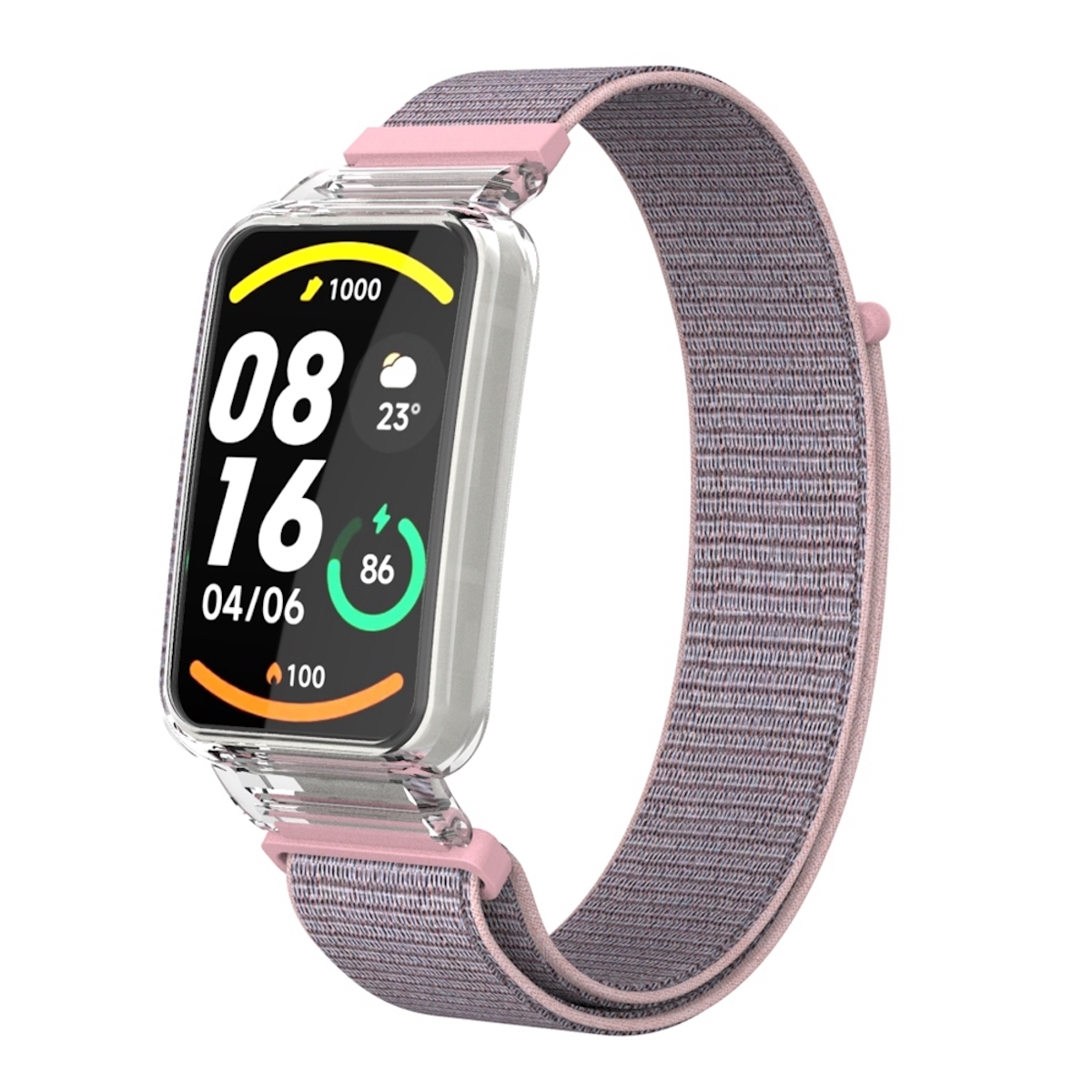 Pre Xiaomi Mi Band 7 Pro 2 v 1 hodinkový remienok s nylonovou tkaninou a integrovaným ochranným krytom Náhradné inteligentné hodinky Ružová / Fialová