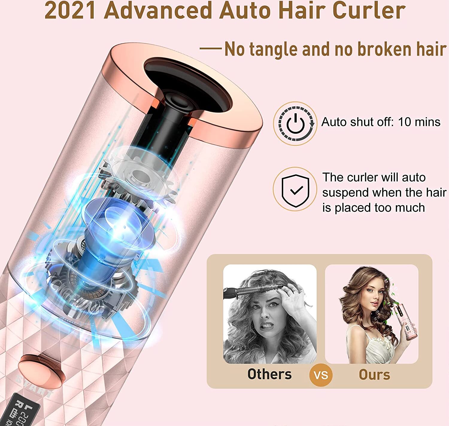 Lockenstab Automatischer Hair Curler 4 Temperatur-Einstellungen Schnurloser Tragbar Wiederaufladbar mit LCD-Temperaturanzeige und Timer