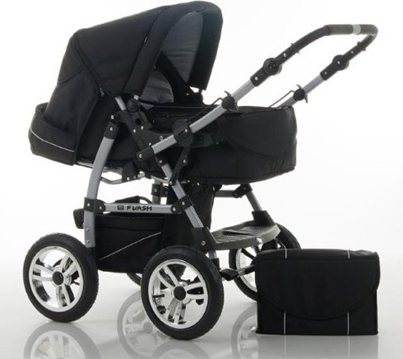 Kinderwagen-Set Flash 2 in 1 in Schwarz - 14 Teile - in 18 Farben erhältlich