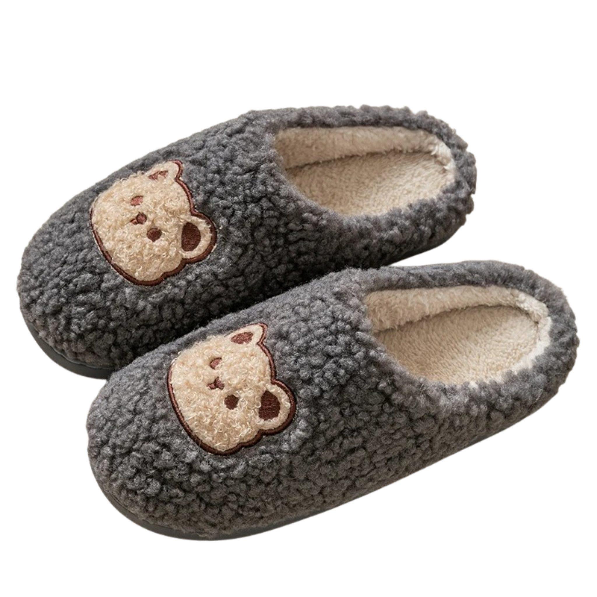 HS.Supply Bären Hausschuhe Damen – Süße Hausschuhe mit Bären-Motiv – Plüsch Hausschuhe