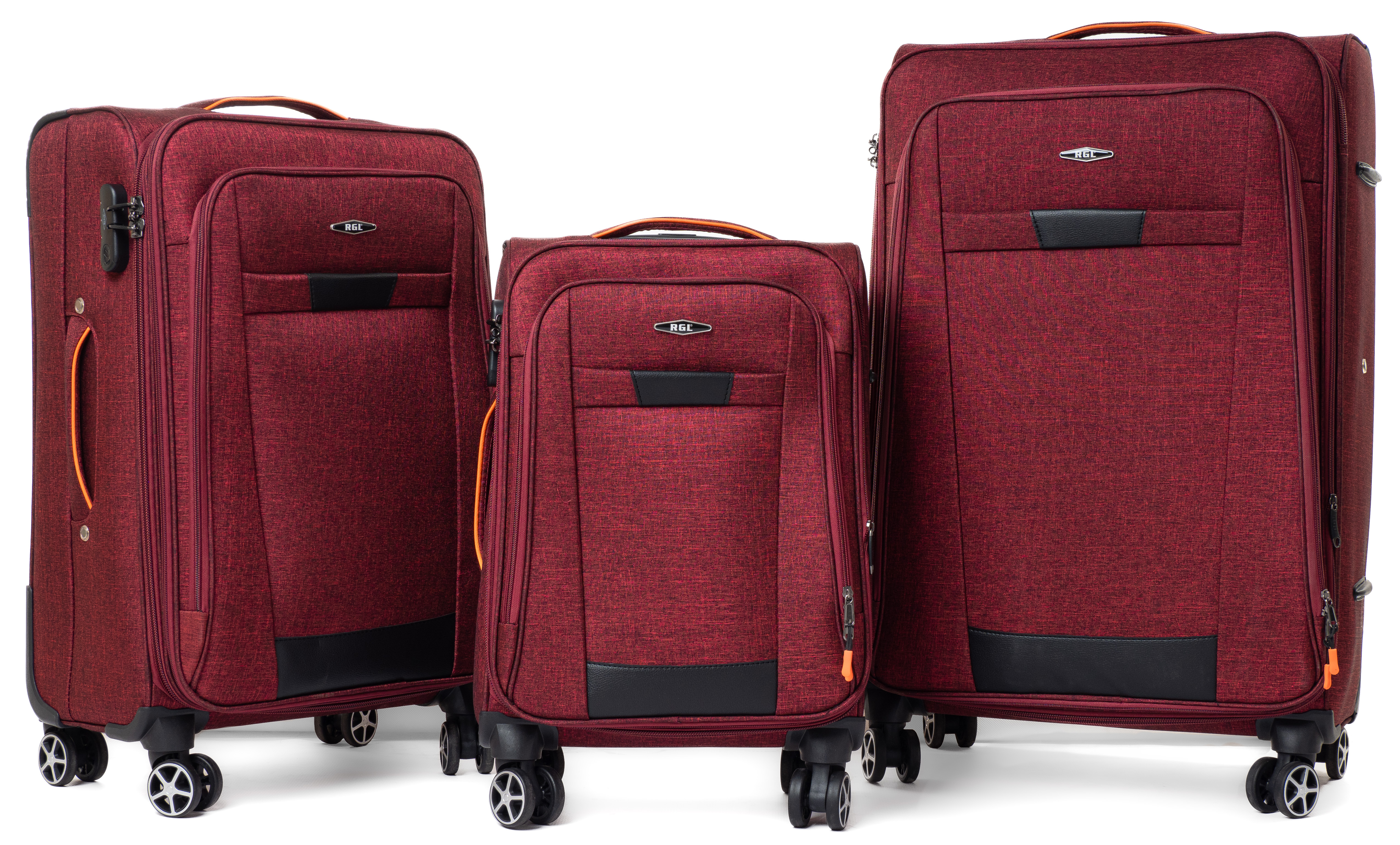 RGL S-030 Kofferset Reisekofferset Stoff 3in1 Koffer Set 3tlg XXL XL L Farbe: Dunkel Rot