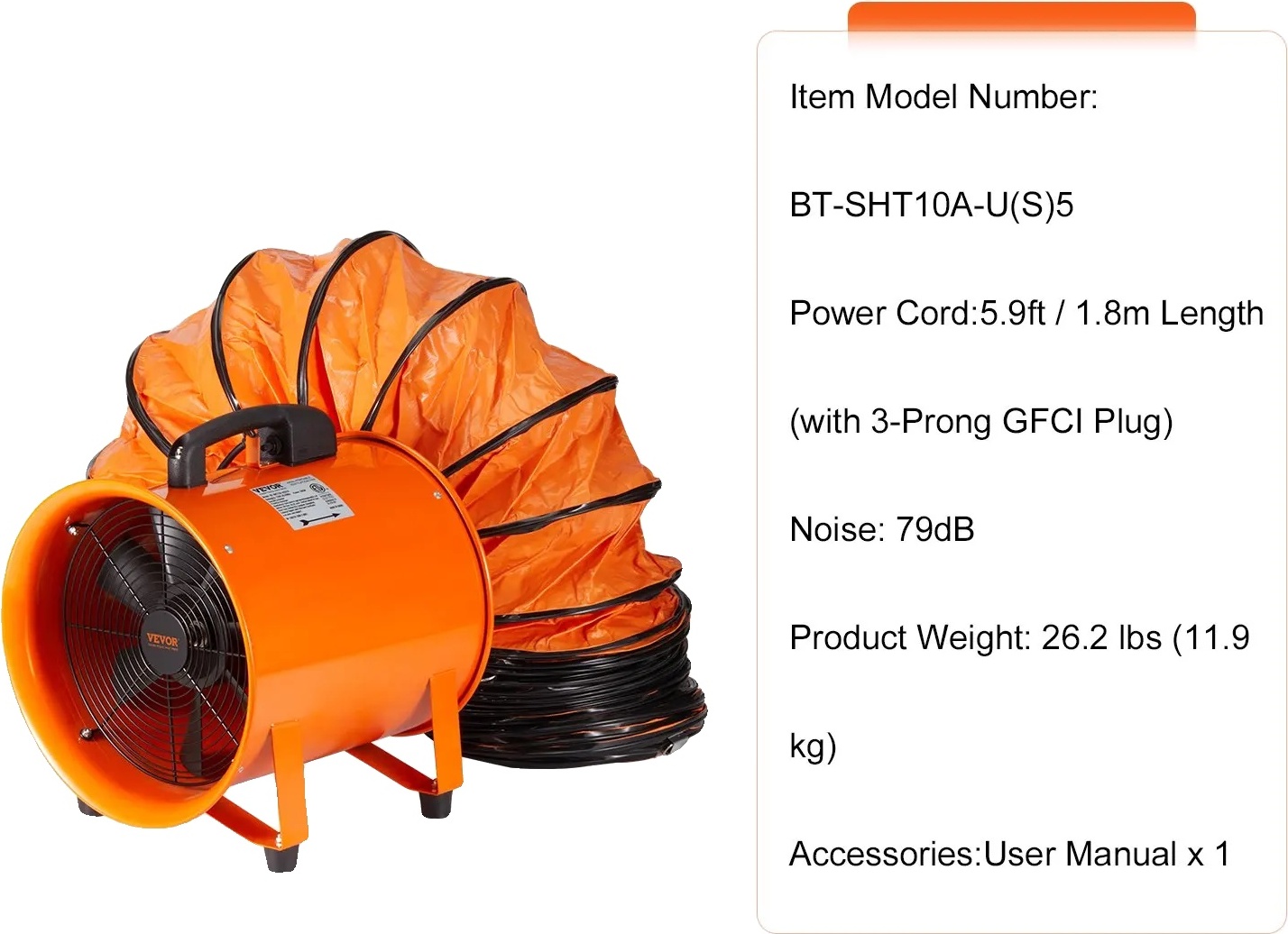 Priemyselný odsávací ventilátor, prietok vzduchu 1070 CFM, robustná oceľová konštrukcia, 255W 5M 10in