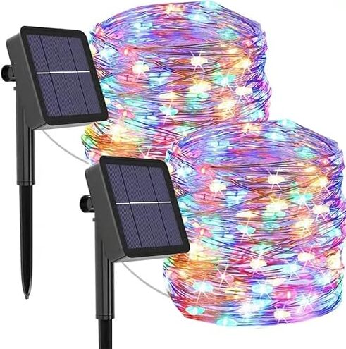 Mafiti [2 Stück] Solar Lichterkette Aussen Solarlichterkette, 12M 120 LED Lichterketten Außen Wasserdicht KupferDraht 8 Modus Solarlichterkette Deko für