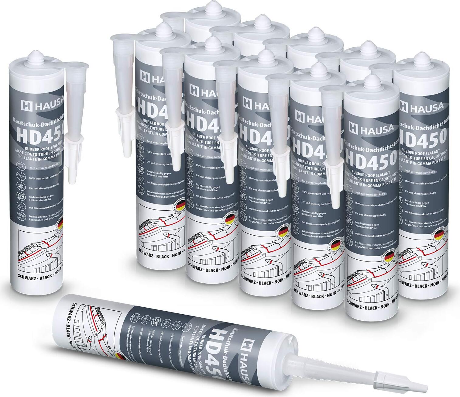 Hausa Kautschuk Dachdichtstoff HD450 Schwarz 12x 300ml