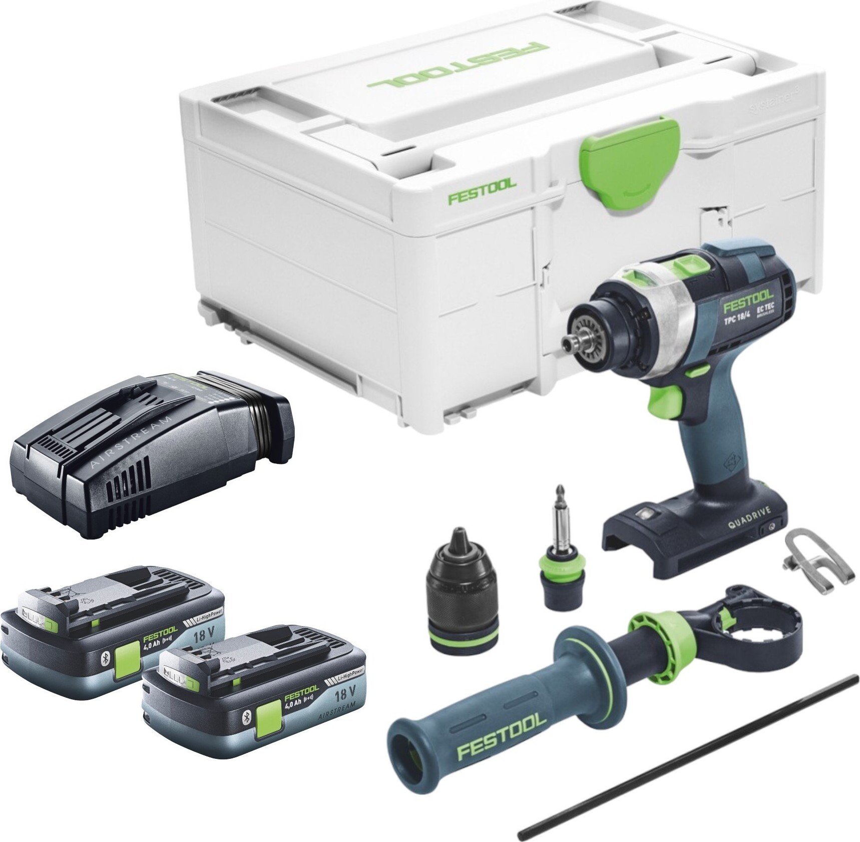 Festool TPC 18/4 I-Basic akumulátorová príklepová vŕtačka 18 V 75 Nm + 2x akumulátor 4,0 Ah + rýchlonabíjačka + systainer
