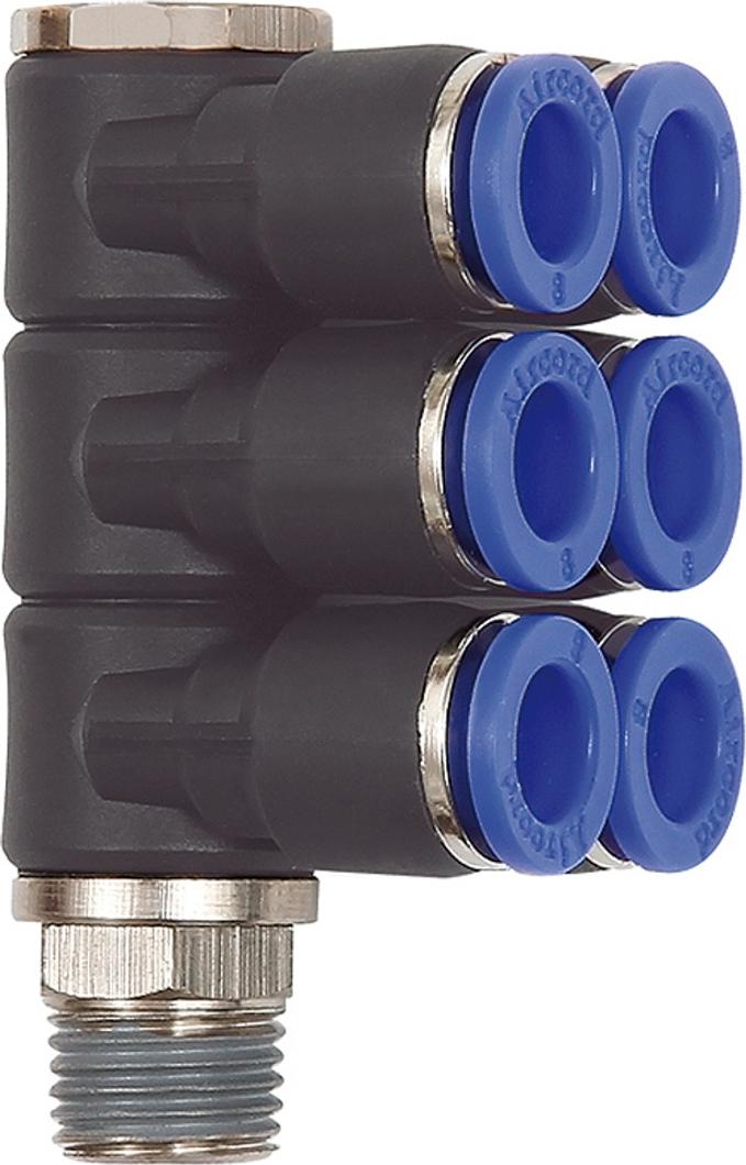 Riegler L-Mehrfachverteiler »Blaue Serie«, 6-fach, drehbar, R 1/8 a. Ø 6mm 226.018-6