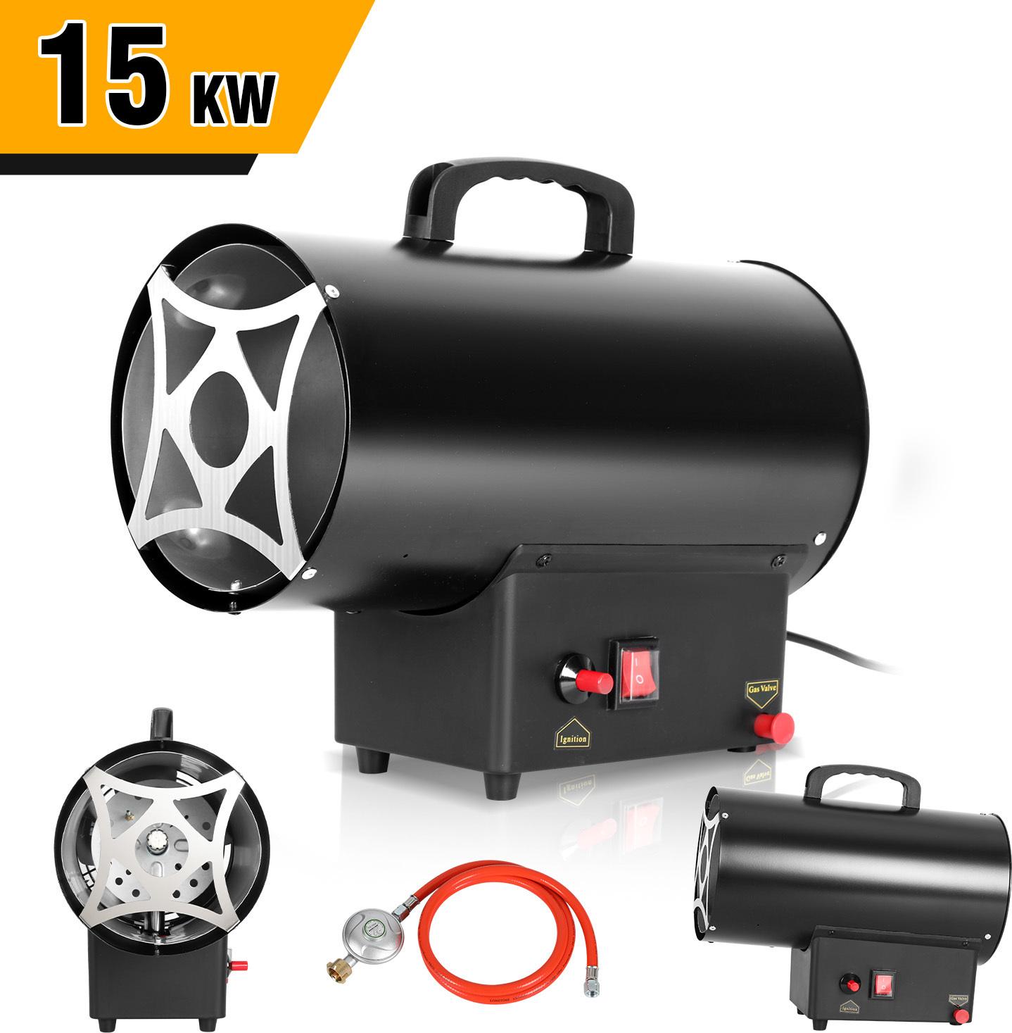 Jayseuw plynový ohrievač ventilátor 15 kW, s pripojovacou hadicou, reduktor tlaku, turbo ventilátor, pre štandardné plynové fľaše, teplovzdušný generátor vykurovacia pištoľ plynový ohrievač stavebný ohrievač vykurovacia turbína