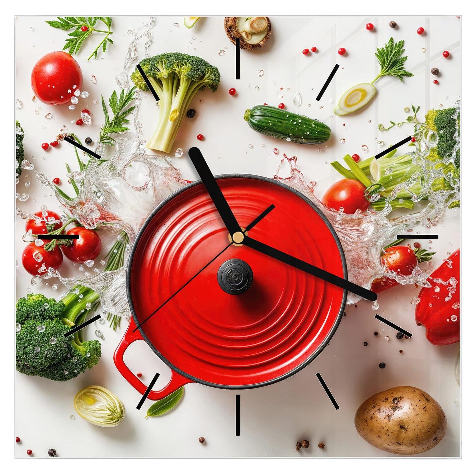 Primedeco Wanduhr aus Glas mit Motiv Kochvorbereitung- 30 x 30 cm - inkl. Aufhängesystem