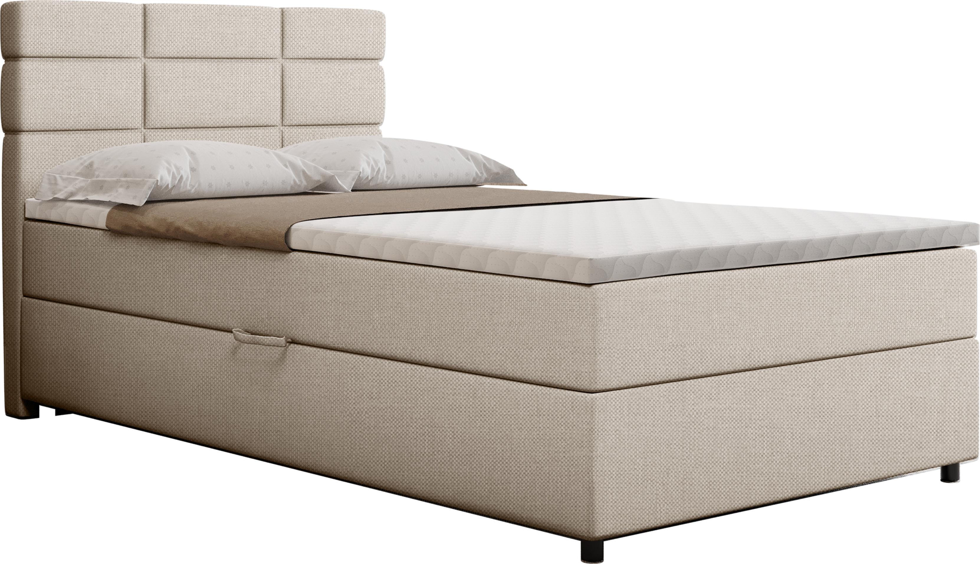 Boxspringbett 120x200, mit Bettkasten, Beige, Matratze und Topper, Einzelbett, REVE, Panda Möbel