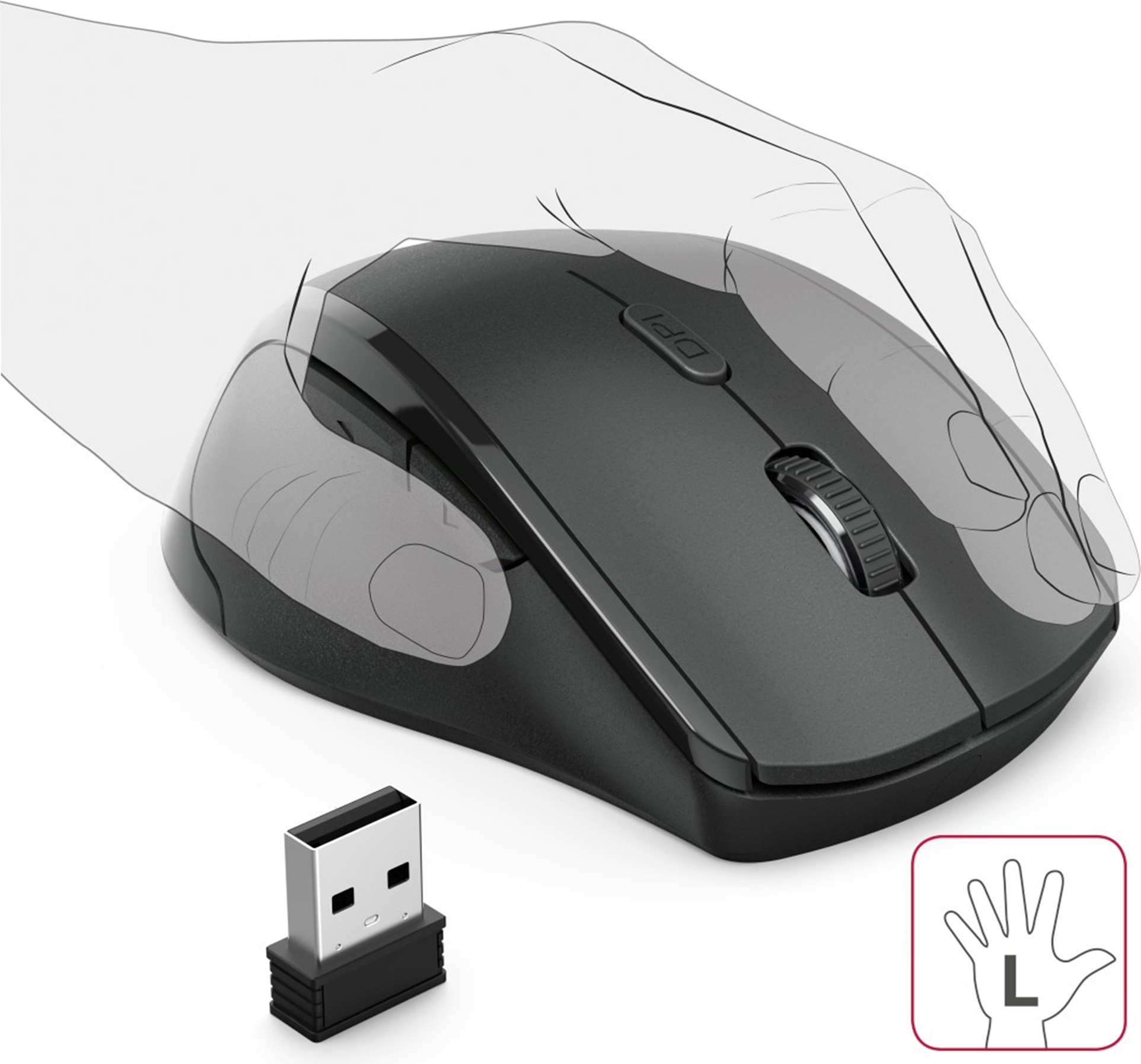 Hama Linkshändermaus Riano, Schwarz