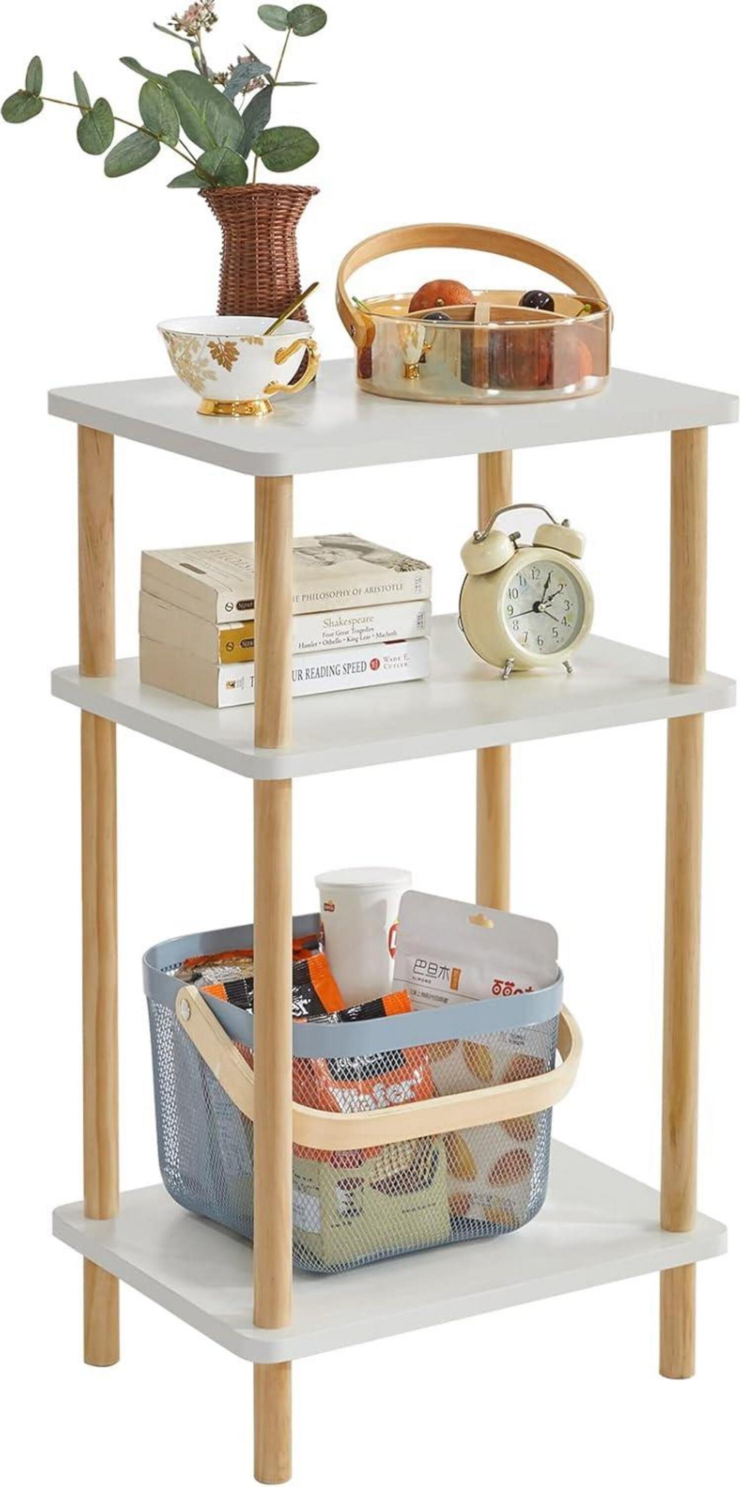 Sonstige IBUYKE Holz Beistelltisch mit 3 Ebenen Weiß 39x29x68.5cm