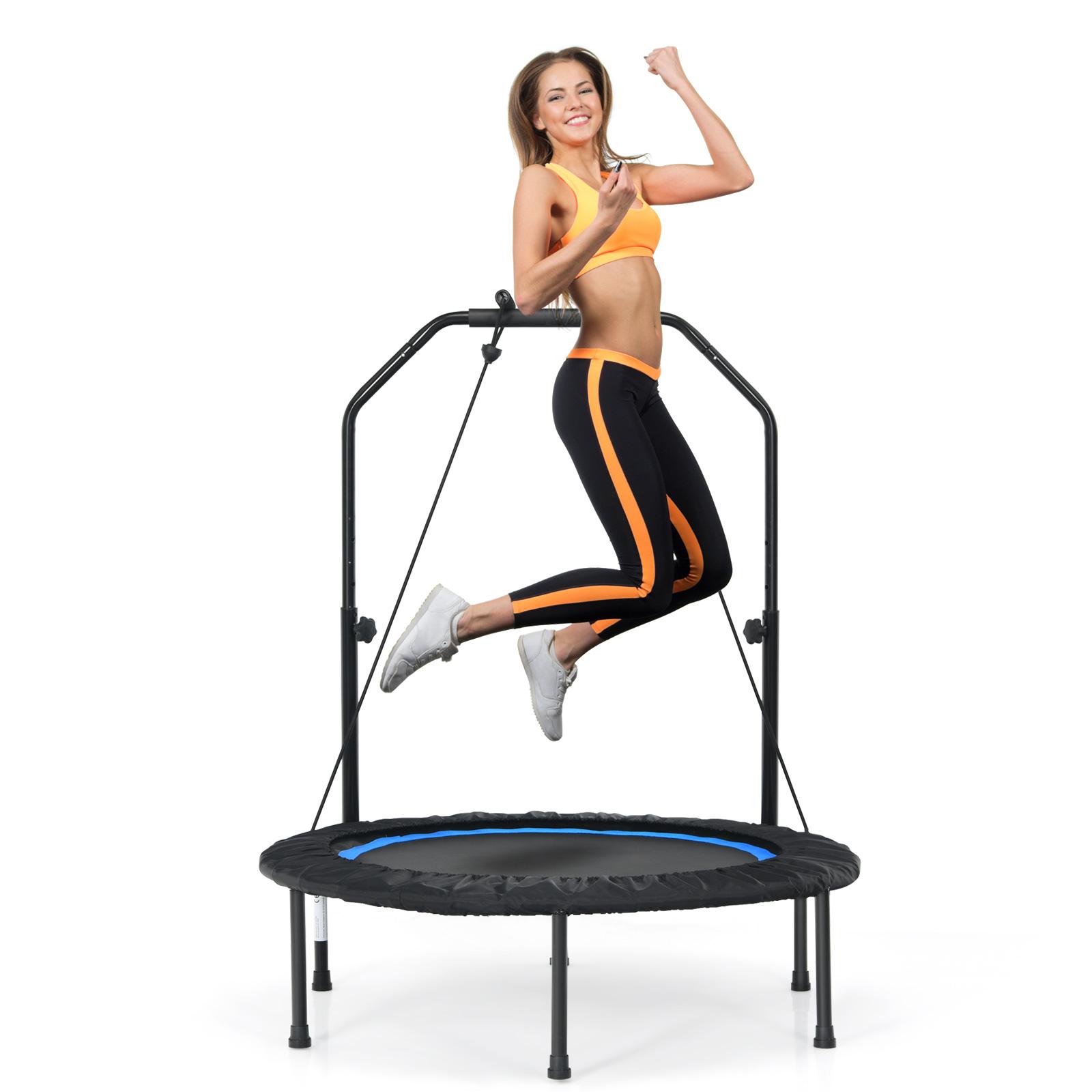 COSTWAY φ101cm Fitmess trampolína, mini trampolína s výškovo nastaviteľnou rukoväťou a 2 odporovými páskami, detská trampolína, záhradná trampolína, modrá