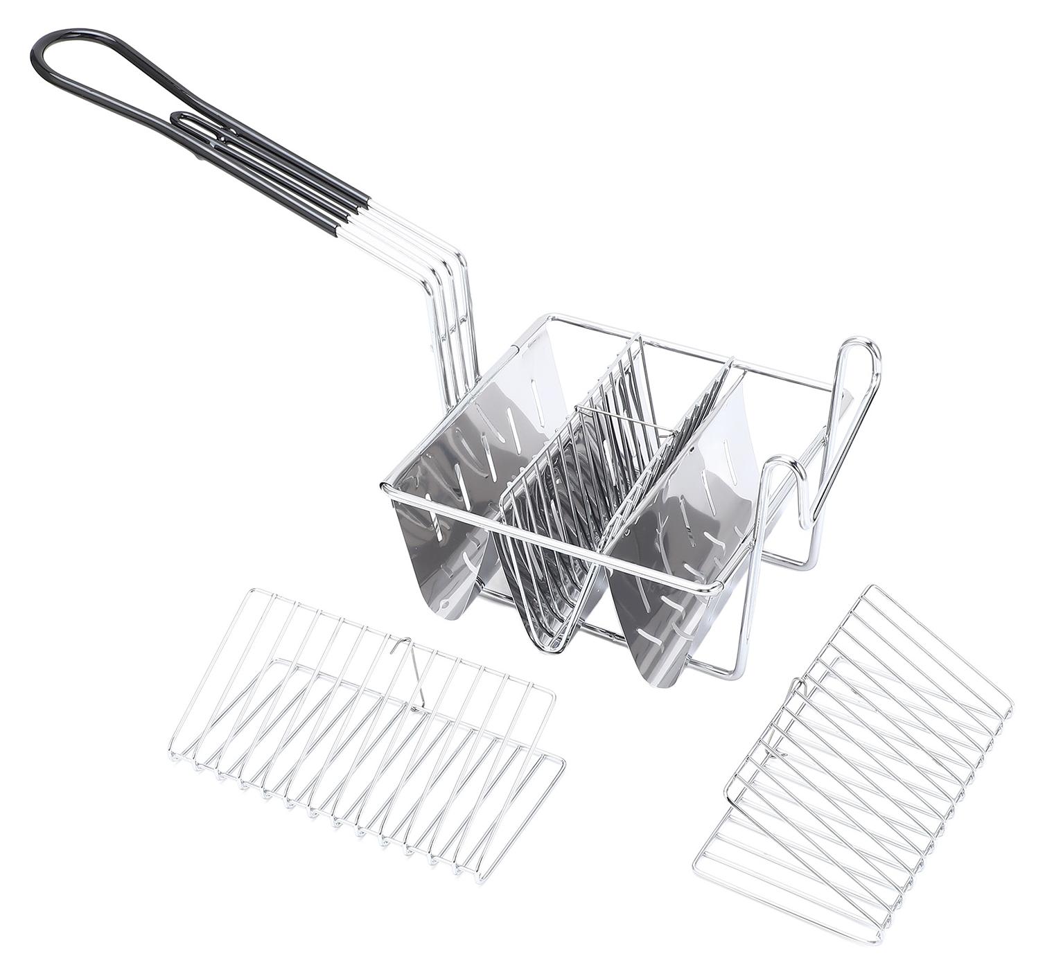 TWO TREES 3-teiliger V-förmiger Taco-Frittierkorb aus Edelstahl mit Griff, spülmaschinenfest, für Restaurants und Privatküchen