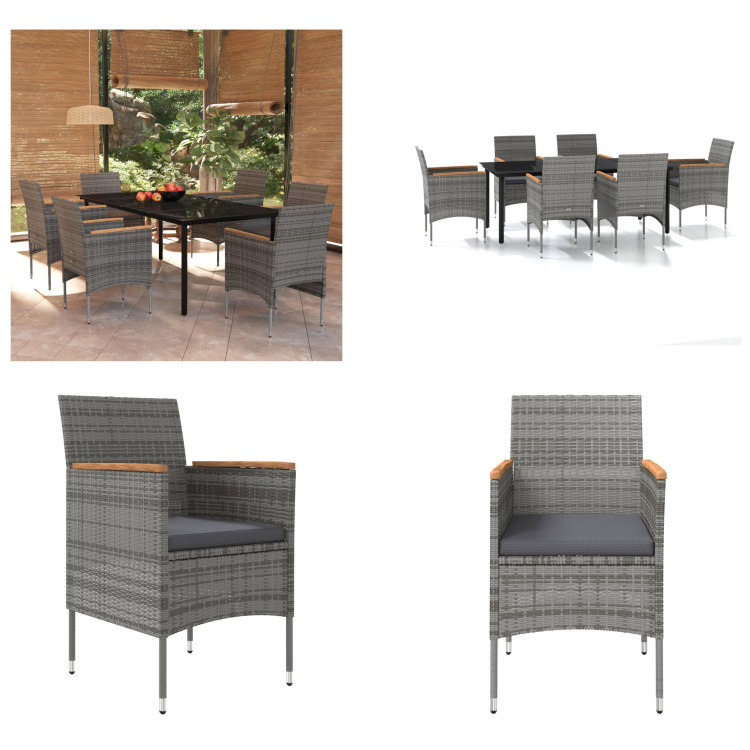 vidaXL 7-dielny záhradný jedálenský set s vankúšmi sivý a čierny - Záhradný jedálenský set - Záhradné jedálenské sety - Záhradný set nábytku - Záhradný set nábytku