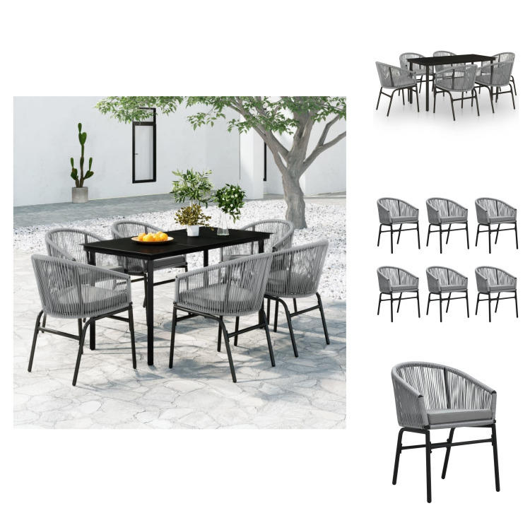 vidaXL 7-dielny záhradný jedálenský set sivý - Záhradné nábytkové zostavy