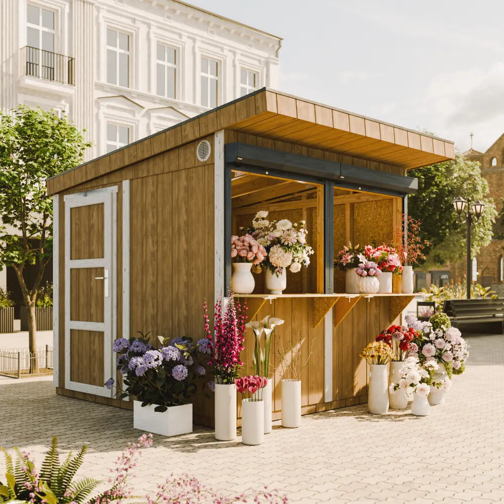 Premium-Außenkiosk - 5,9m² - H240x248x305 cm - LP Smartside Paneelbauweise - Timbela M950-TERRA BROWN