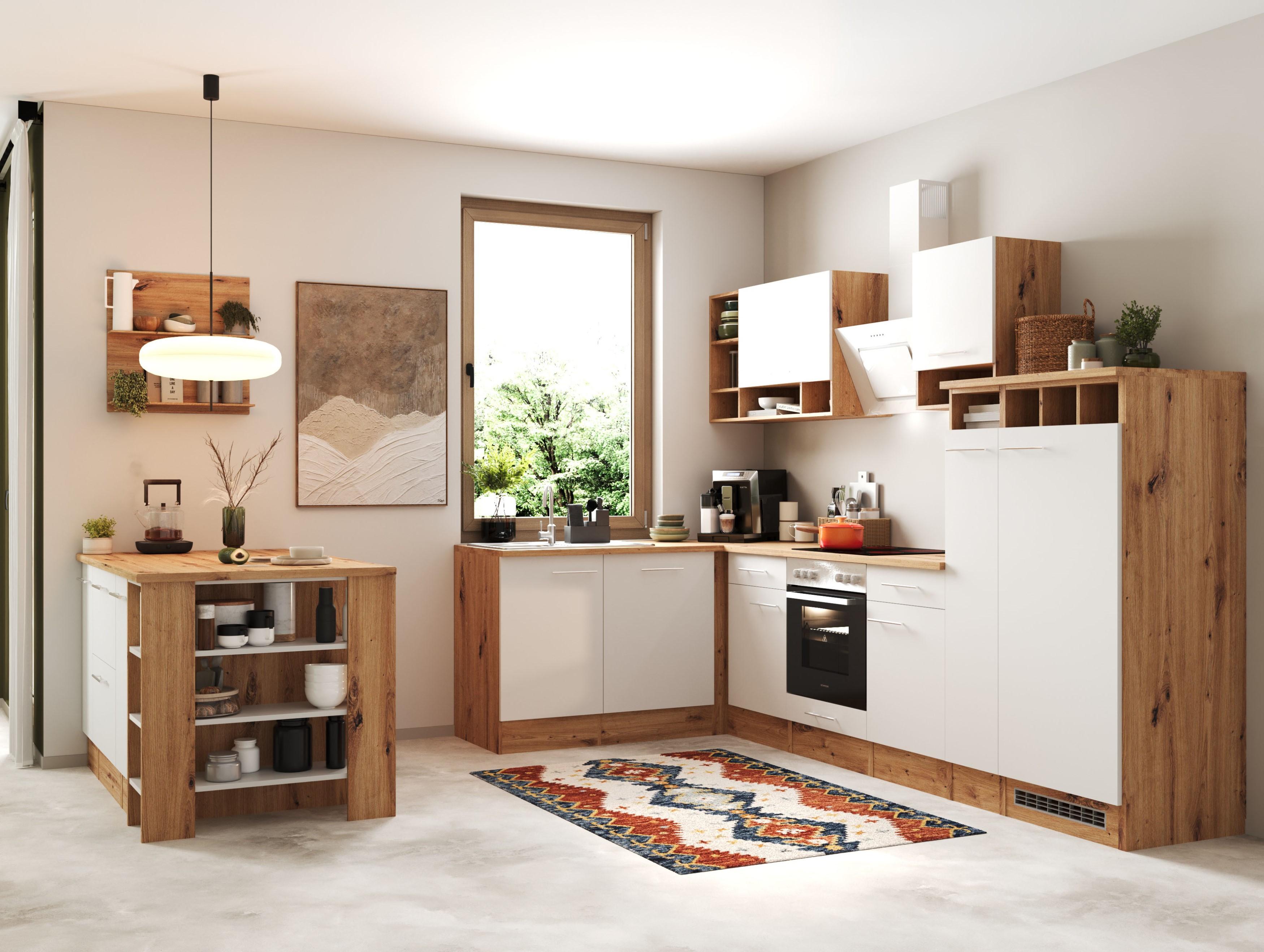 Küche Winkelküche Inselküche Einbauküche Eiche Weiß Hilde 310 cm Respekta BEKBLI310EWC