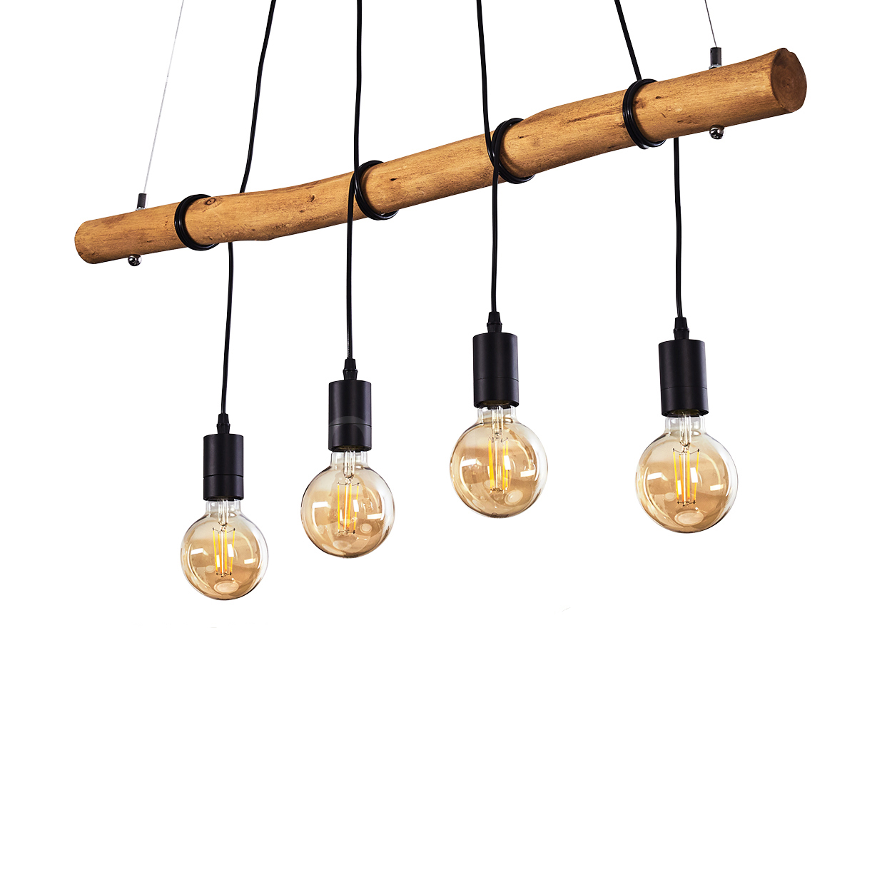 hofstein Porzus »Porzus« 4-flammige Hängelampe aus Metall in schwarz und Holz H3447918