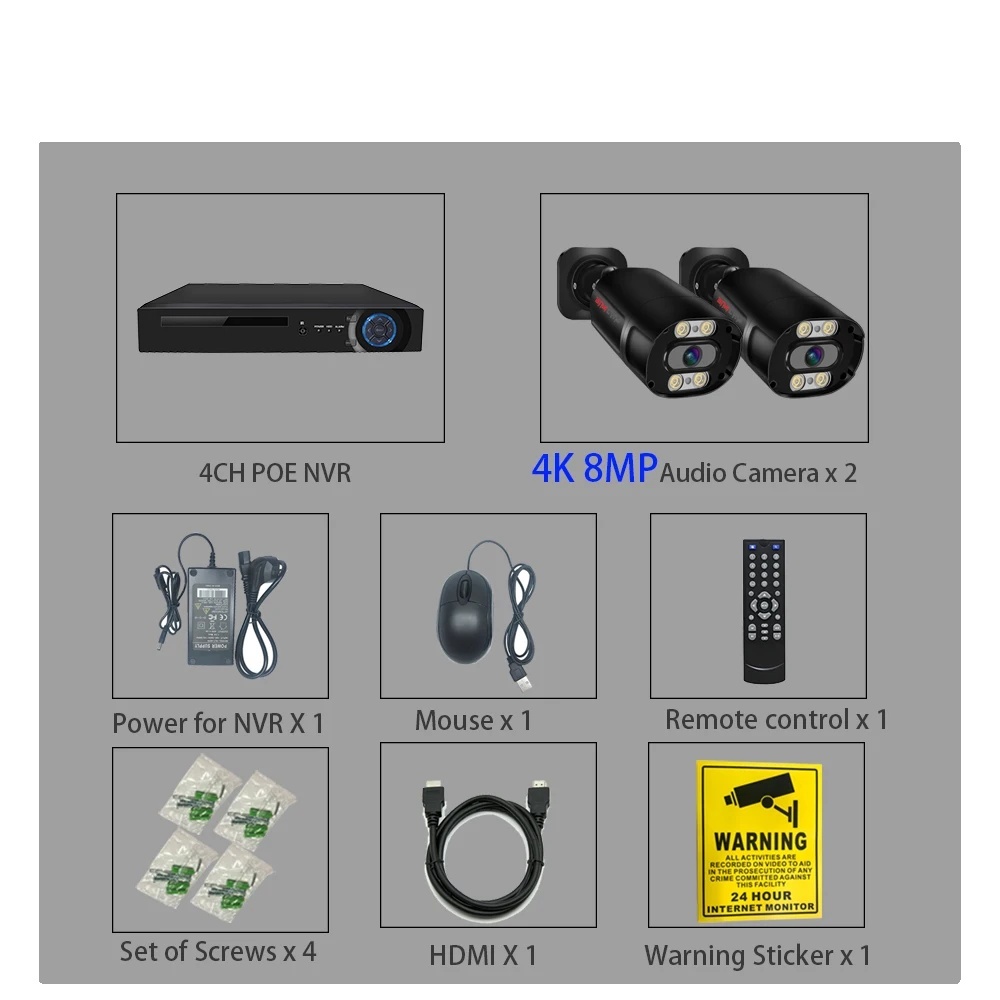 Bezpečnostný kamerový systém, rozlíšenie 4K Ultra HD, kompresná technológia H265, LILA, žiadne