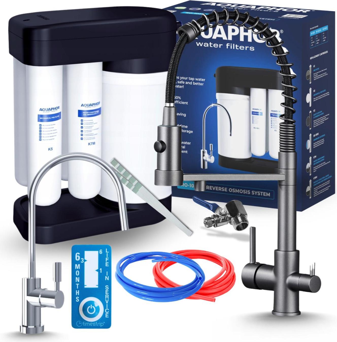 Küchenarmatur 3-Wege Ausziehbar Messing Grafit, Mit Ro-System