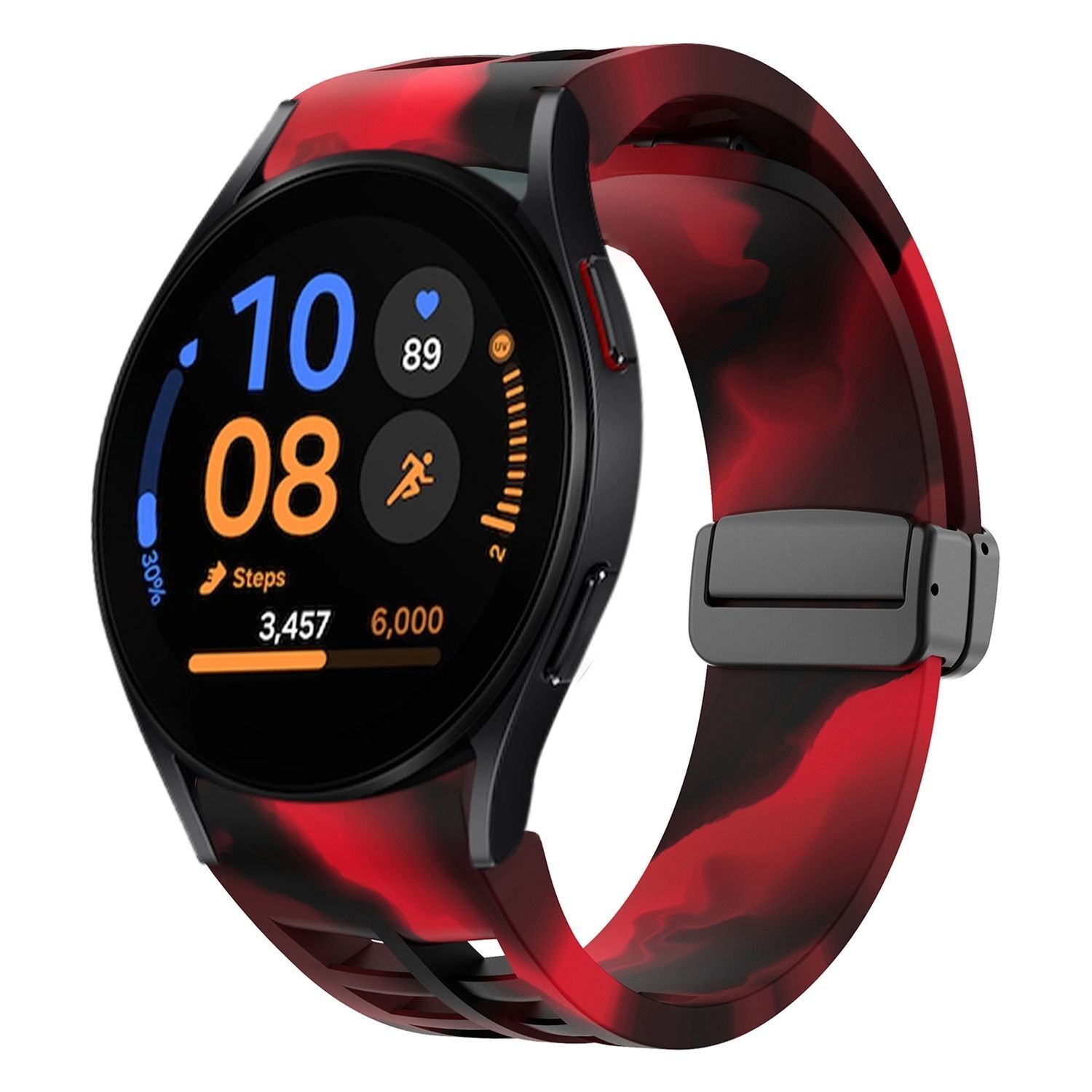 Pre Samsung Galaxy Watch FE / 6 / 5 / 4 40 mm Silikónový dizajn Magnetická pracka Náhradný pás na ruku čierna / červená