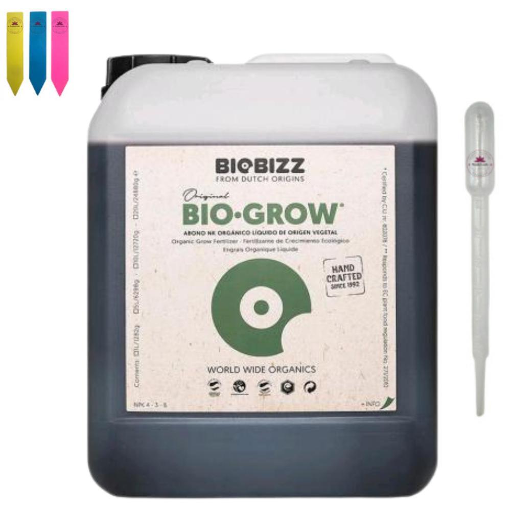 BioBizz -Grow 5 L – Organischer Flüssigdünger für Wachstumsphase inkl. Dosierpipette & 3 Pflanzenschilder