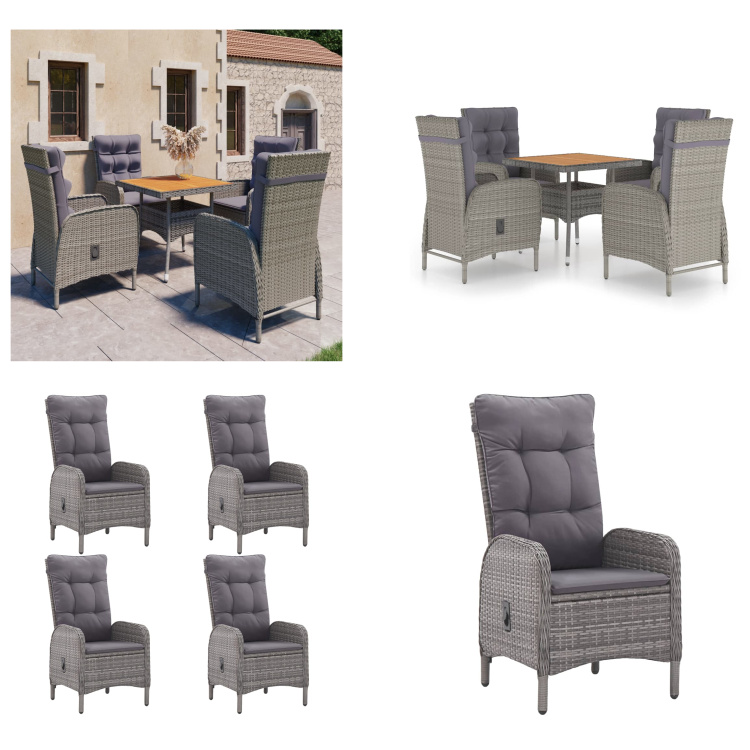 vidaXL 5-dielny záhradný jedálenský set z polyratanu a agátového dreva sivý - Set záhradného nábytku - Sety záhradného nábytku - Záhradný stôl a stoličky - Záhradné stoly a stoličky