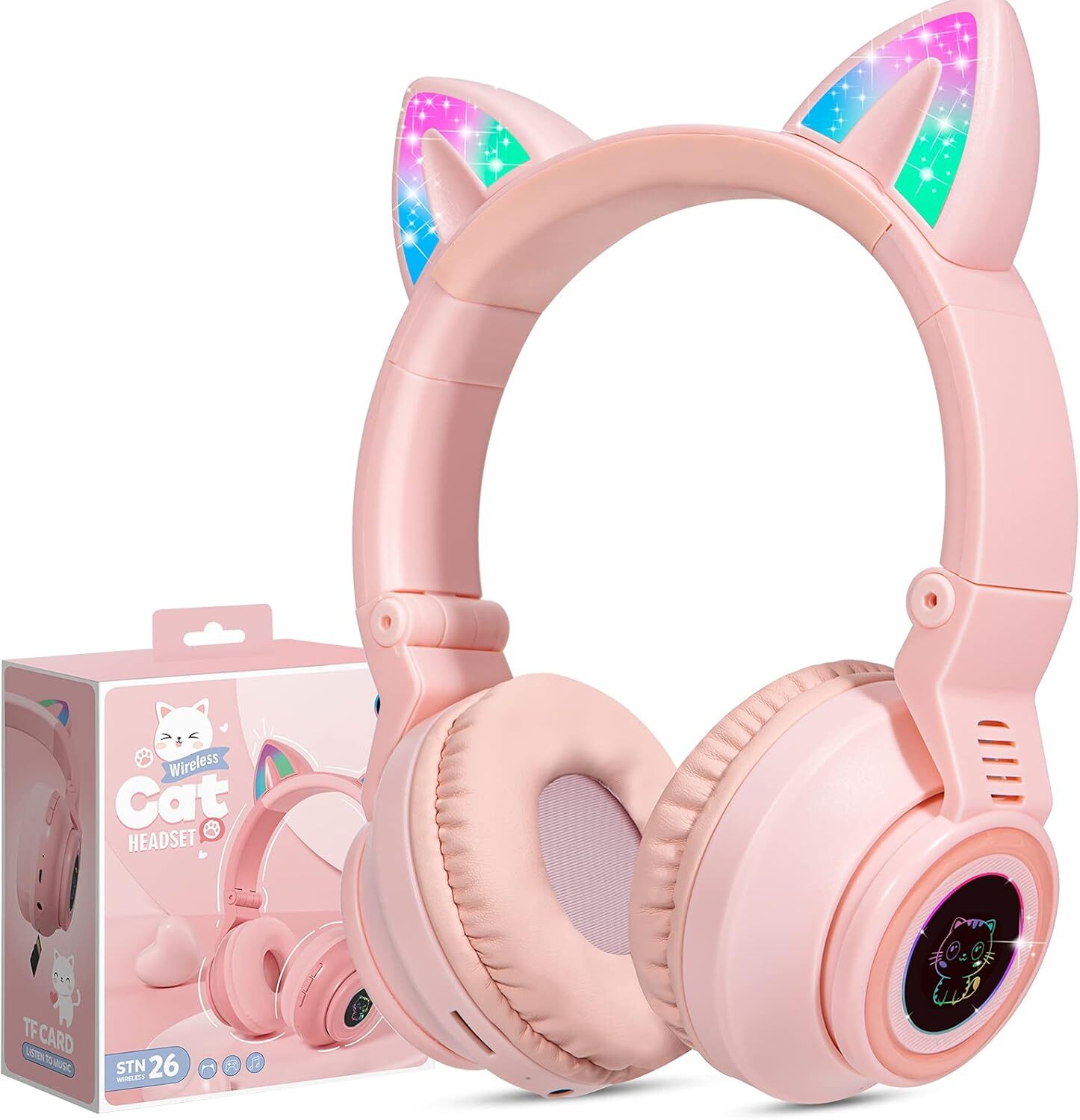 Mačacie uši bezdrôtové slúchadlá pre deti s LED diódou, detské slúchadlá Bluetooth s káblom od 3 4 5 6 7 rokov, detské slúchadlá cez uši