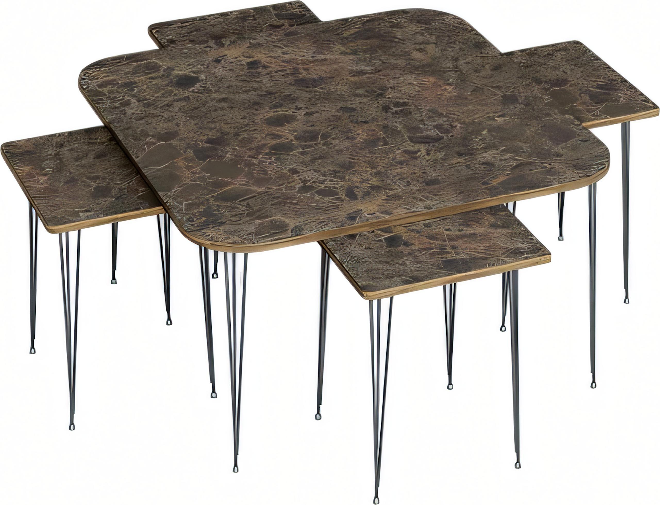 AEA Eleganter Holz-Couchtisch mit Beistelltischen in Braun, modernes
