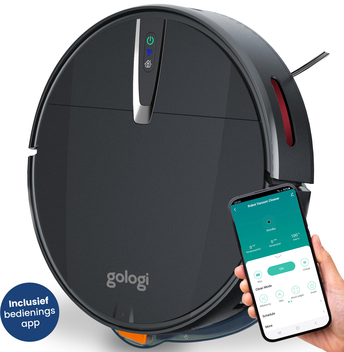 Gologi Staubsaugerroboter mit Wischfunktion - Automatisch - Kabelloser Staubsaugerroboter mit Ladestation - 45 dB - Schwarz