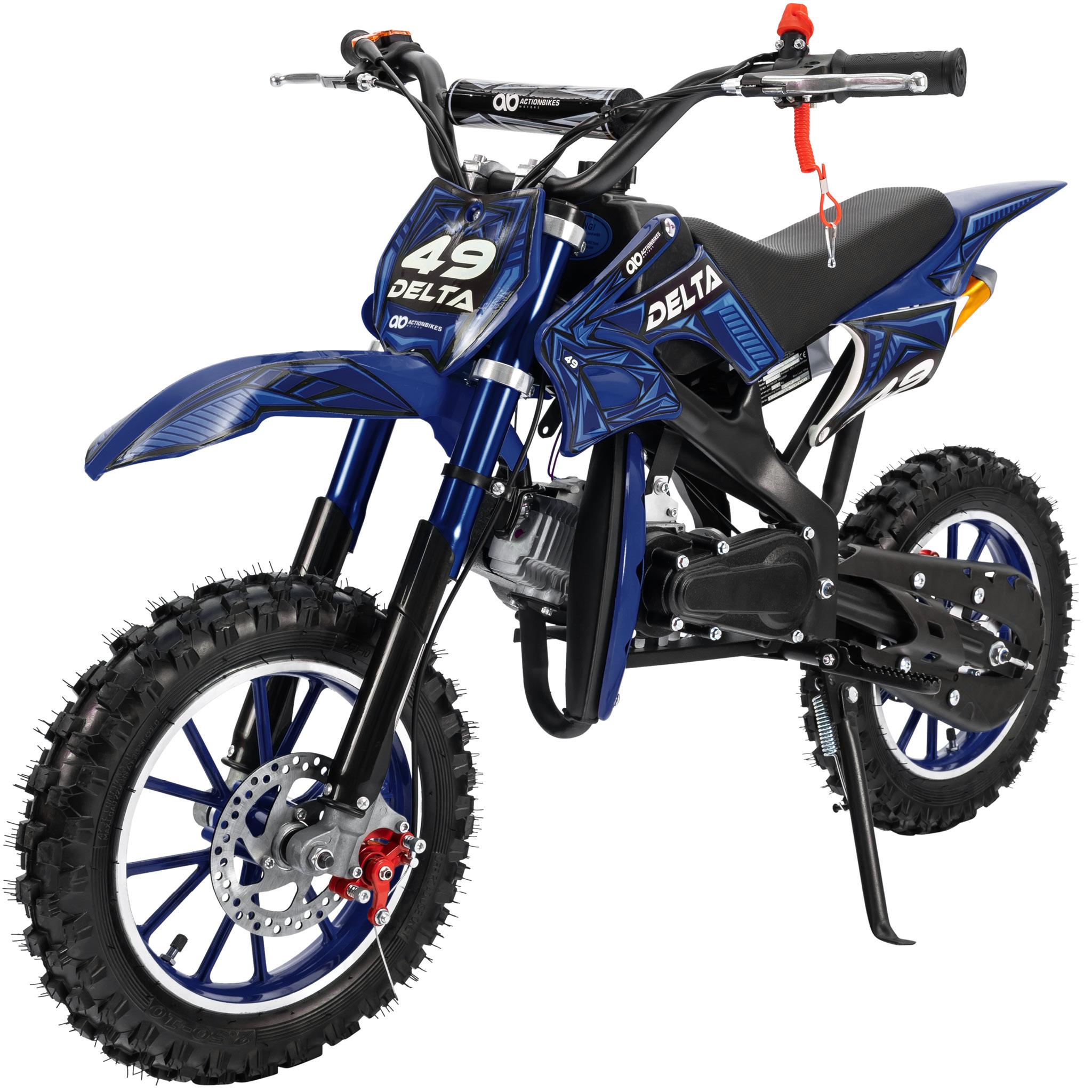 Actionbikes Motors Jugend Mini Crossbike Delta 49cc | 2 Takt - Bis zu 40 km/h - Motorcrossbike - Pocketbike - Cross - Ab 14 Jahren (Blau)