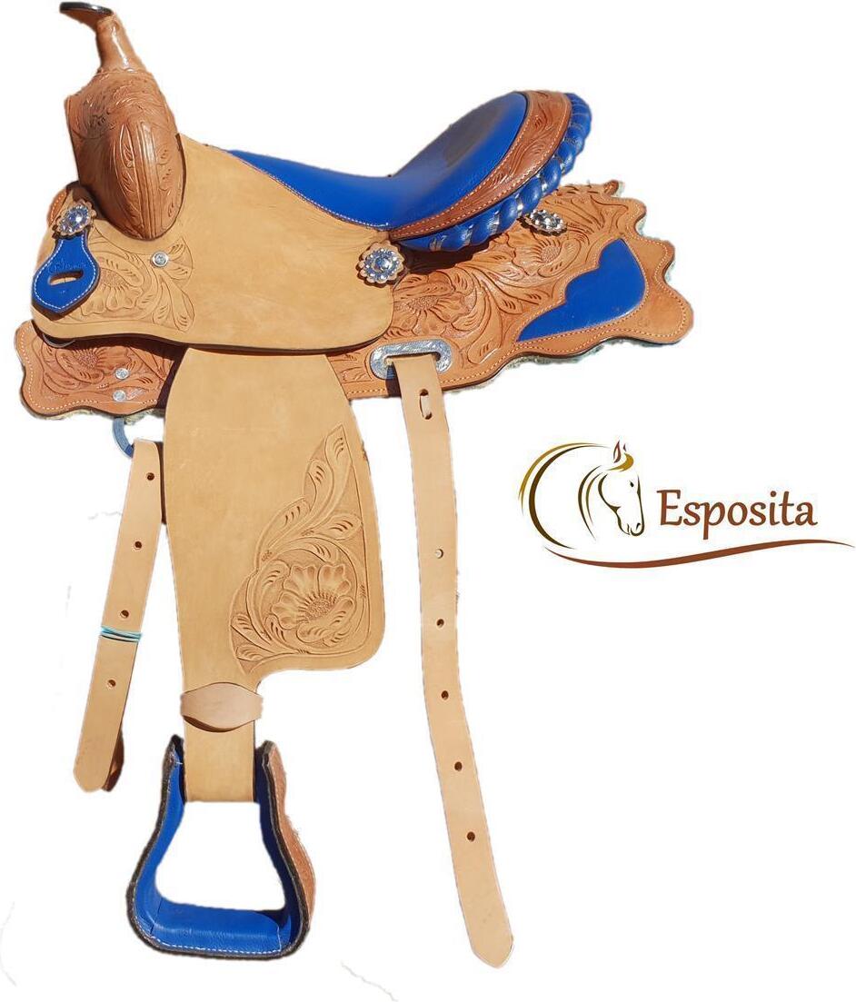 Esposita Westernsattel "Prince" für Pony und Shetty echtes Leder in Blau 10"