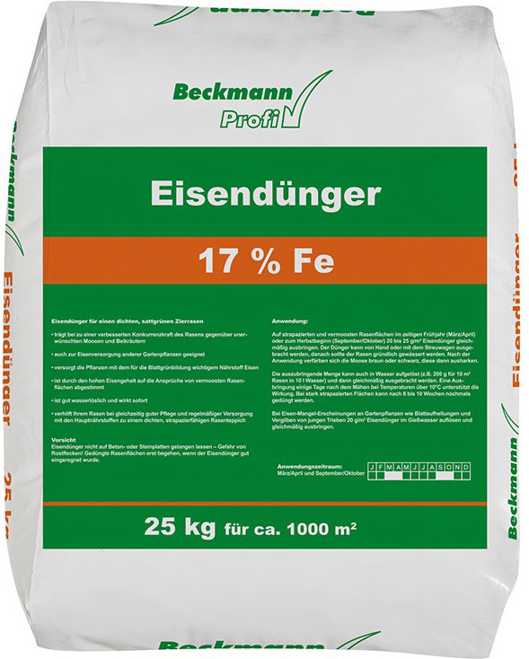 Beckmann 25 kg Eisendünger 17% Eisen Sulfat f. ca. 1000m² boni1138