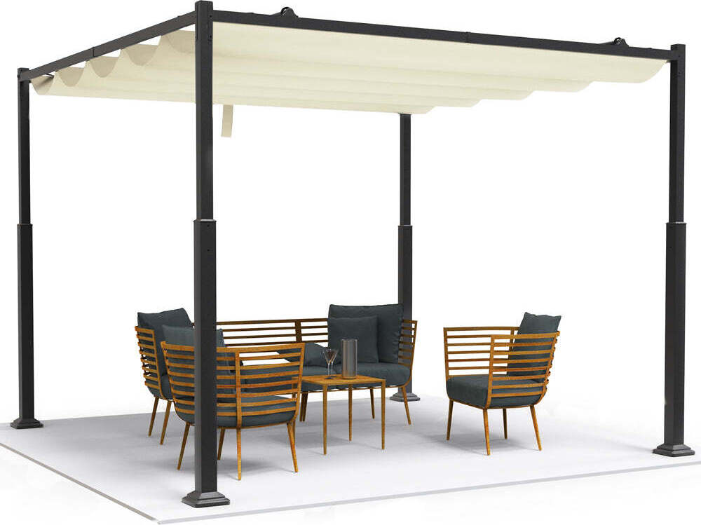 VOUNOT® Pergola 3x3m wasserdicht stabil mit Terrassenüberdachung freistehend Outdoor Beige VOUNOT Pergola 3x3m