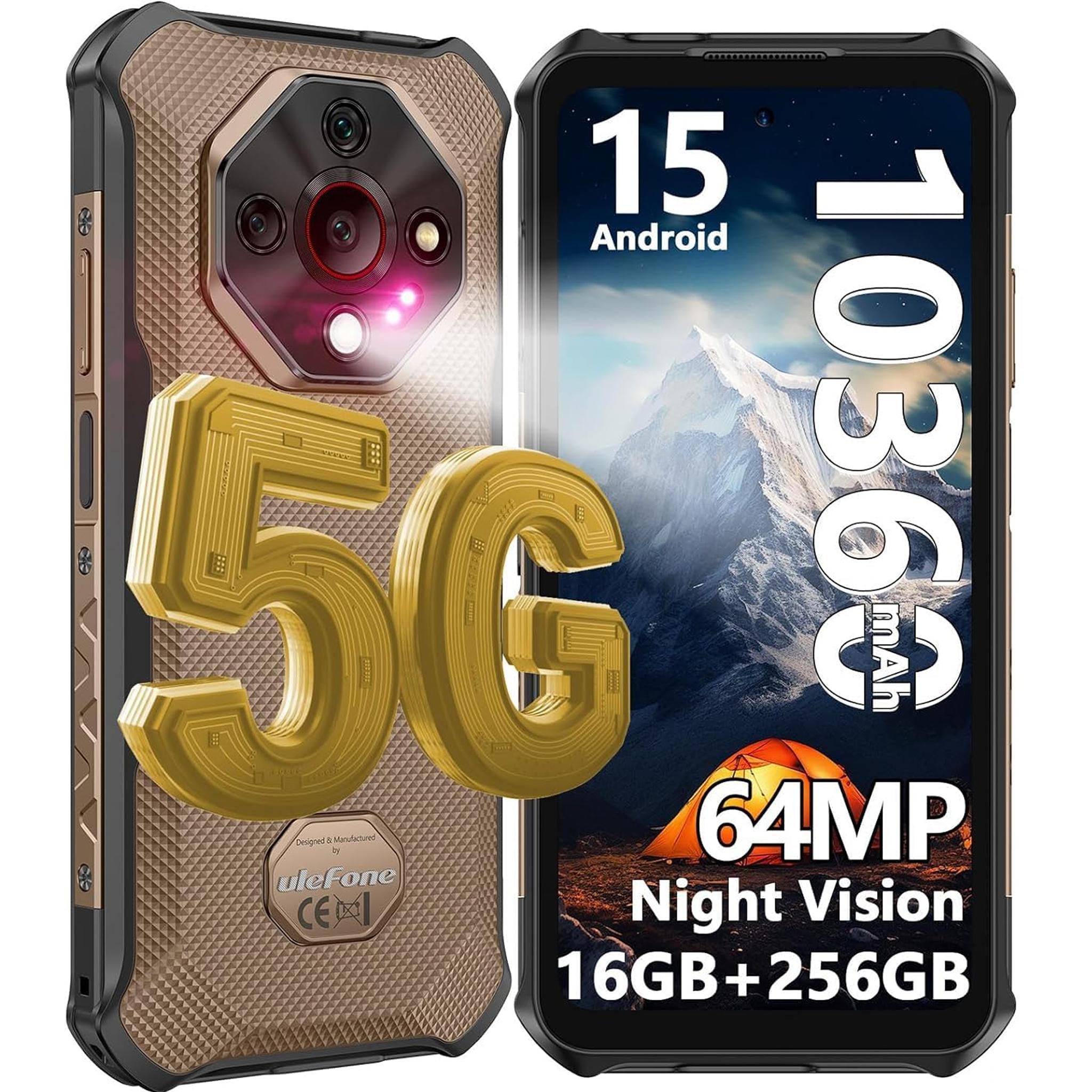 Ulefone Armor X16 Pro 5G Dimensity 6300 Outdoorový mobilný telefón Android 15 6,56" Corning Glass Smartphone 10360mAh, 64MP+25MP Nočné videnie, 16GB+256GB/2TB, zlatý
