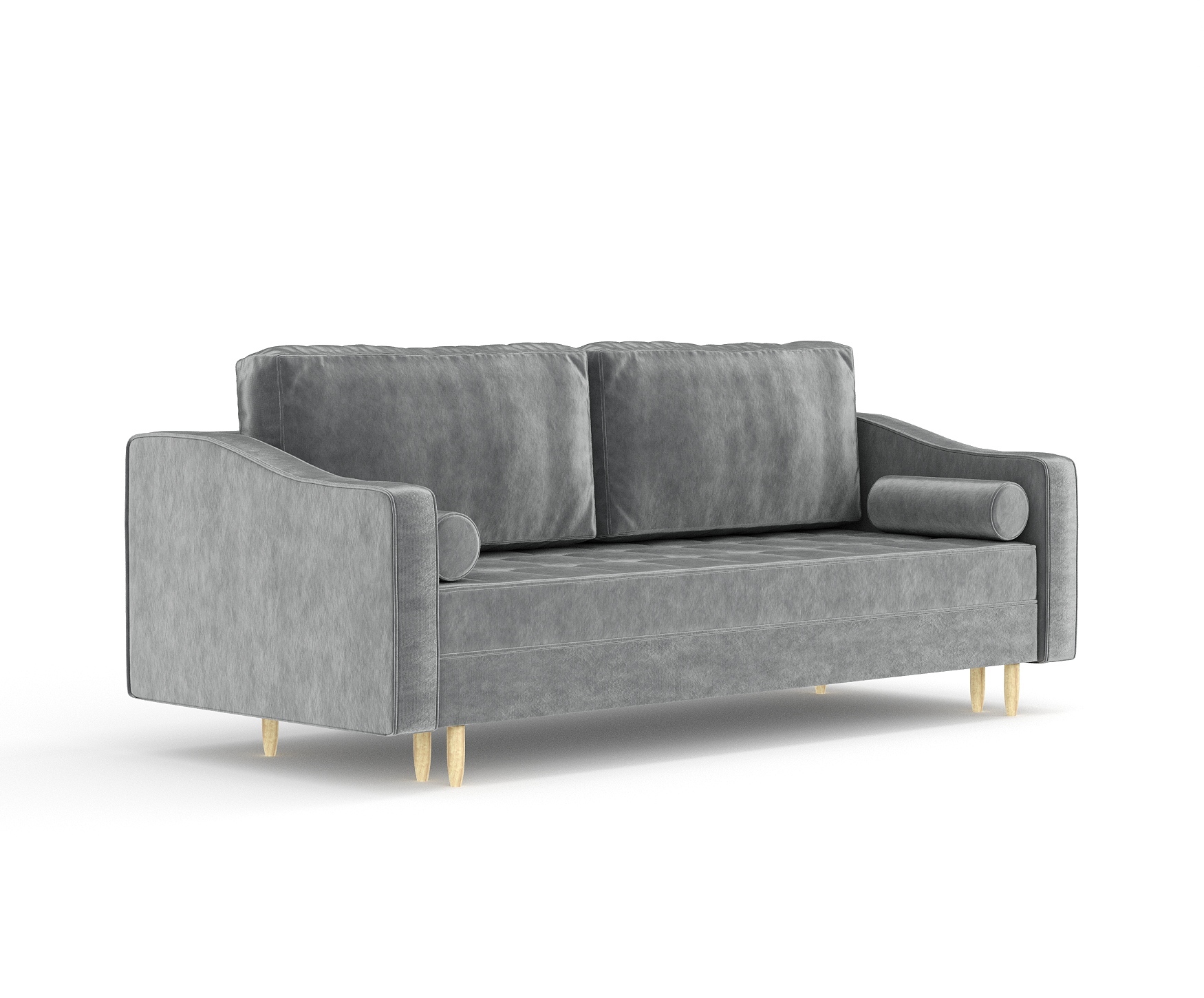 Schlafsofa Livia Interiors Zyia 218x103 cm, Sofa mit Schlaffunktion und Bettkasten, 3-Personen Sofa, Sofabett Hohe Beine, Samtstoff Piano Velvet Grau ZYIA_F1_PNO14_L26