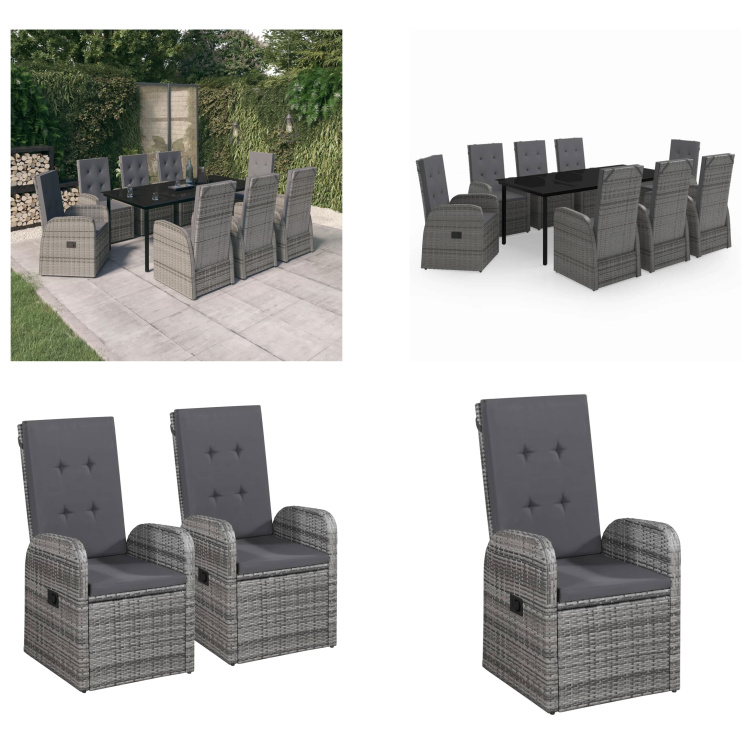 vidaXL 9-dielny záhradný jedálenský set s vankúšmi sivý - Záhradný jedálenský set - Záhradné jedálenské skupiny - Záhradný set nábytku - Záhradný set nábytku