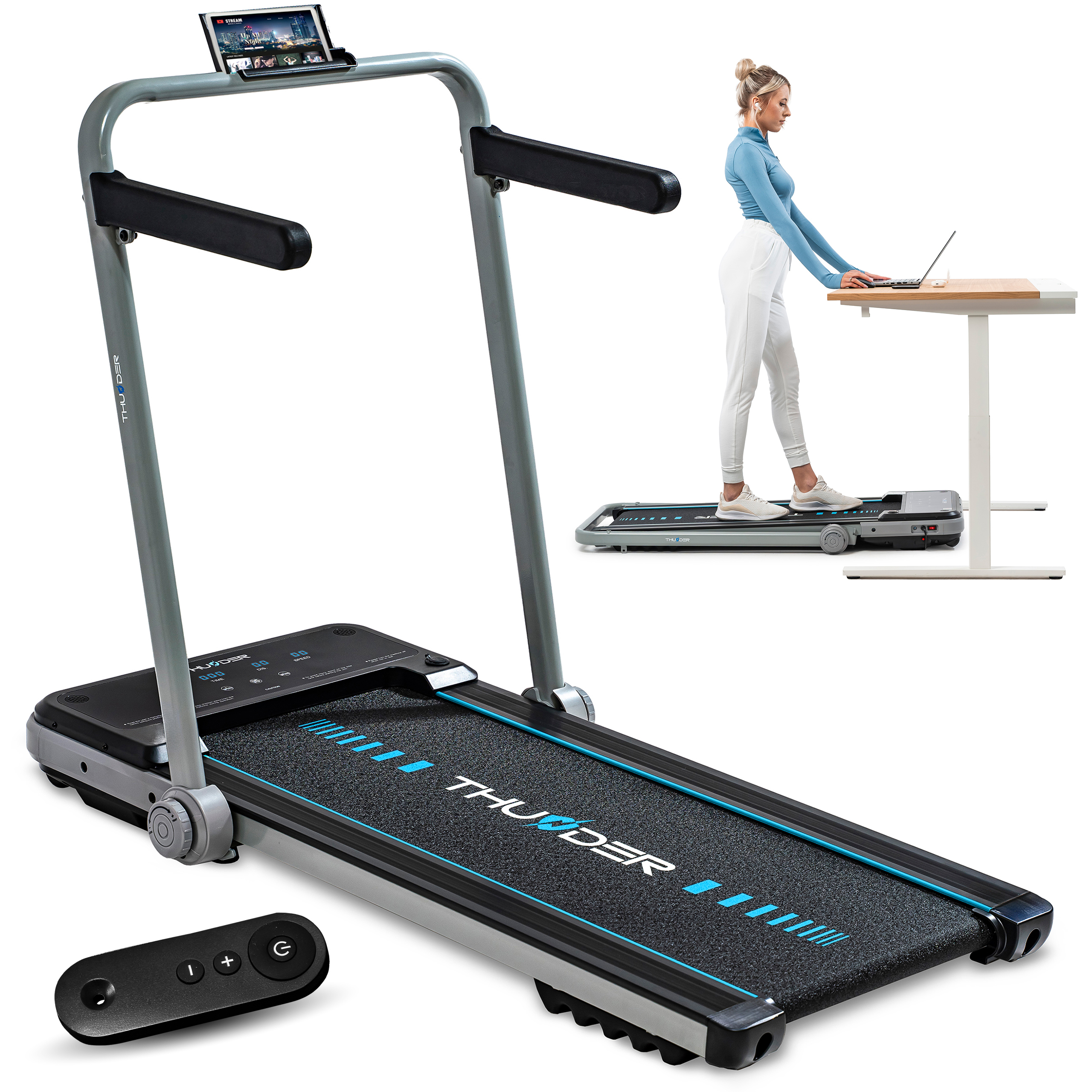 Laufband Thunder IMPACT SILVER 106,5x40cm 12km/h FitShow klappbar Bluetooth Transportrollen IMPACT-SILVER