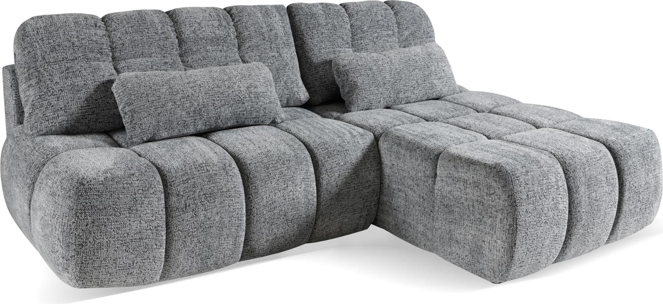 BETTSO Stepp-Ecksofa TARANTO grau-blau mit Bettzeugablage und Rechtsfunktion