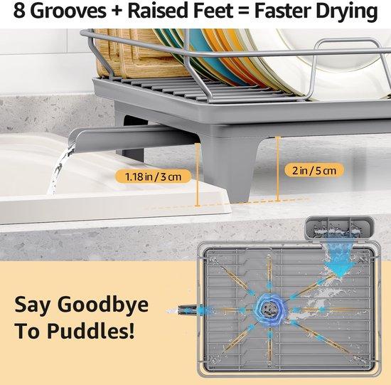 OEM Ablage-Trockenhalter, Trockenhalter für die Arbeitsplatte, kompakter Trockenhalter für Spüle mit Utensilienhalter, Trockenhalter mit erhöhten Füßen, Trockenhalter, grau 2026
