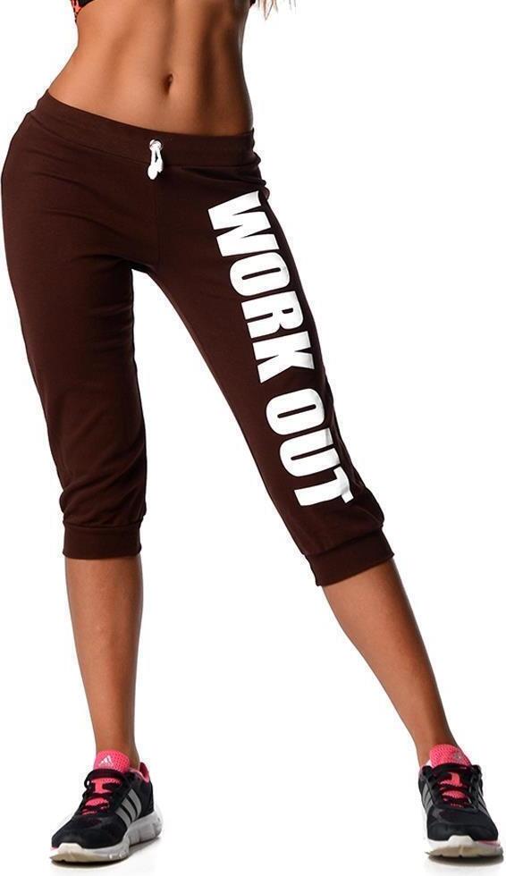 eloModa Damen 3/4 Jogginghose mit "WORK OUT"; Schokobraun XXL/44 P970-Schokobraun-XXL/44