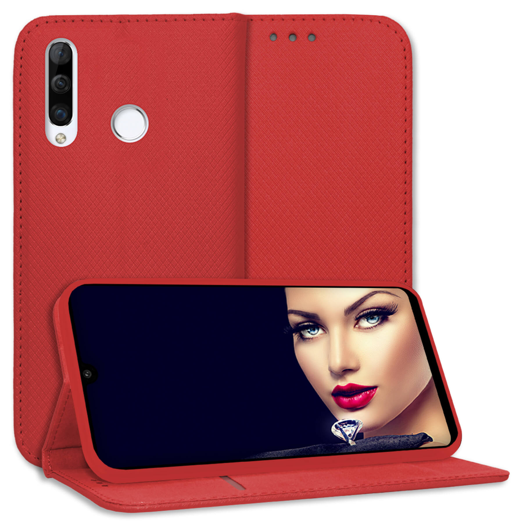 Étui Livre Flip Bookstyle Pour Huawei P30 - Coque TPU Rouge, Neuf Avec EAN