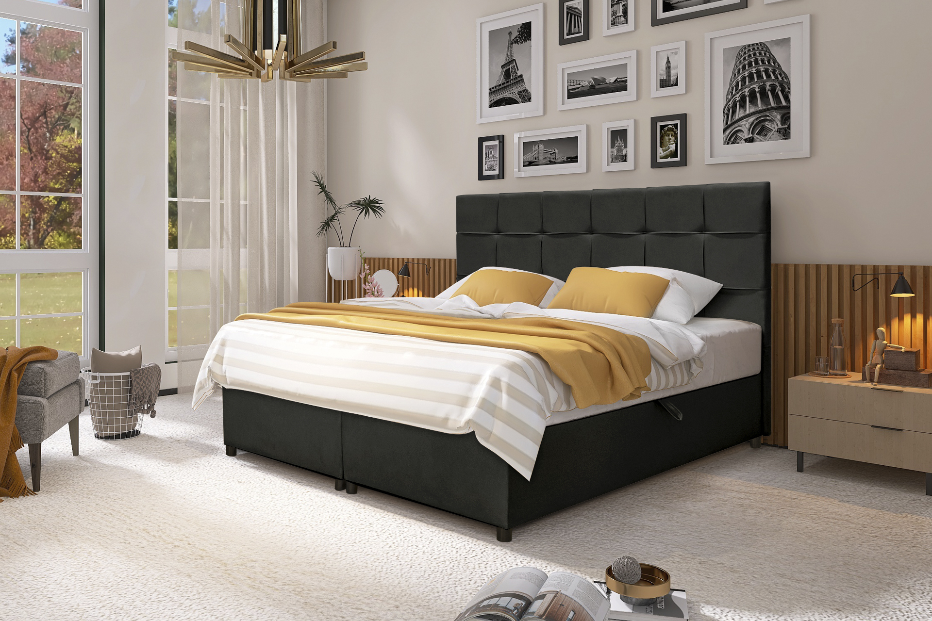 Skriňová posteľ Aether Continental s pružinovým matracom Bonell a topperom, čalúnená posteľ, manželská posteľ (Enjoy 23 ash grey - látka) (180 x 200 cm)